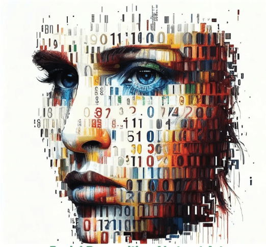 Ai generated illustration of woman with numbers across face